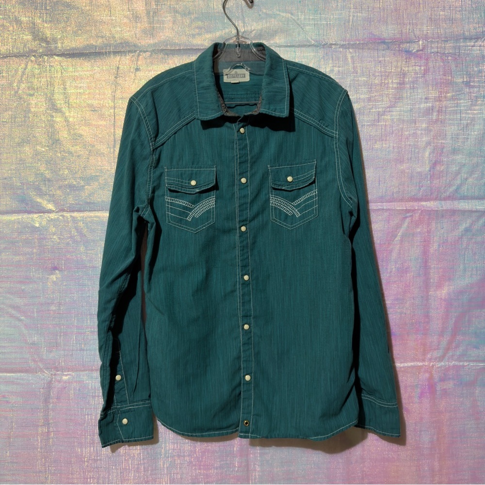 Distillery Buttondown Snap Button Longsleeve Shirt Bluegreen Men Size S